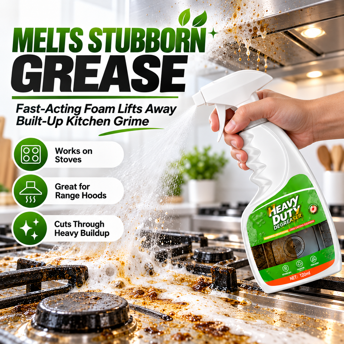 Heavy Duty KitchenDegreaser - Spray, Wipe& Cut Through ToughGrease