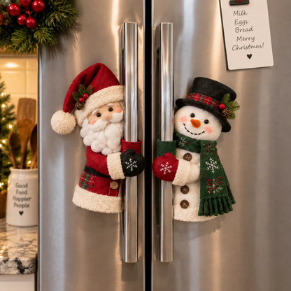 Santa & Snowman Christmas Handle Huggers Set  Festive Holiday Decor for Fridge & Cabinet Handles