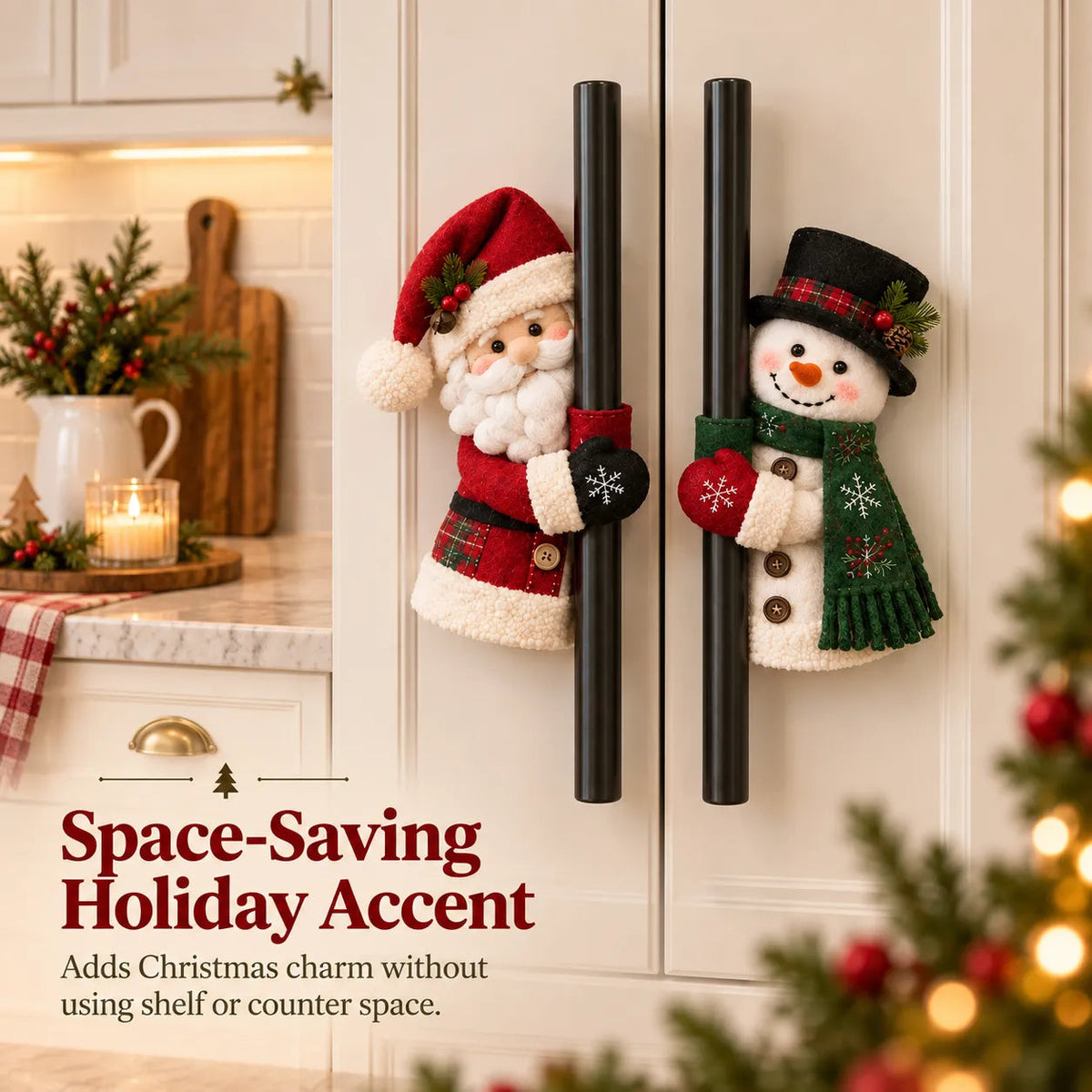 Santa & Snowman Christmas Handle Huggers Set  Festive Holiday Decor for Fridge & Cabinet Handles