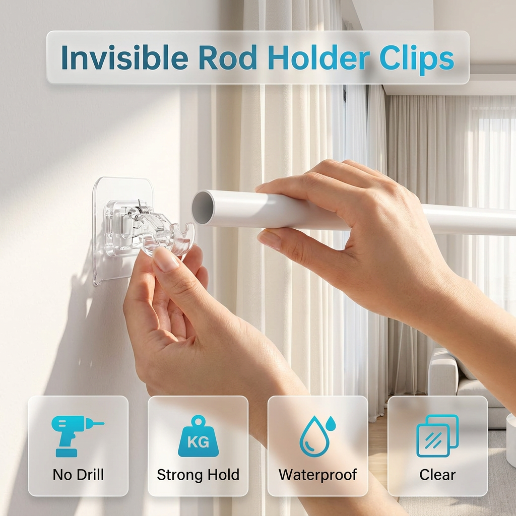 ✨ No-Drill Invisible Curtain Rod Holders – Strong, Waterproof & Easy to Install 🏠