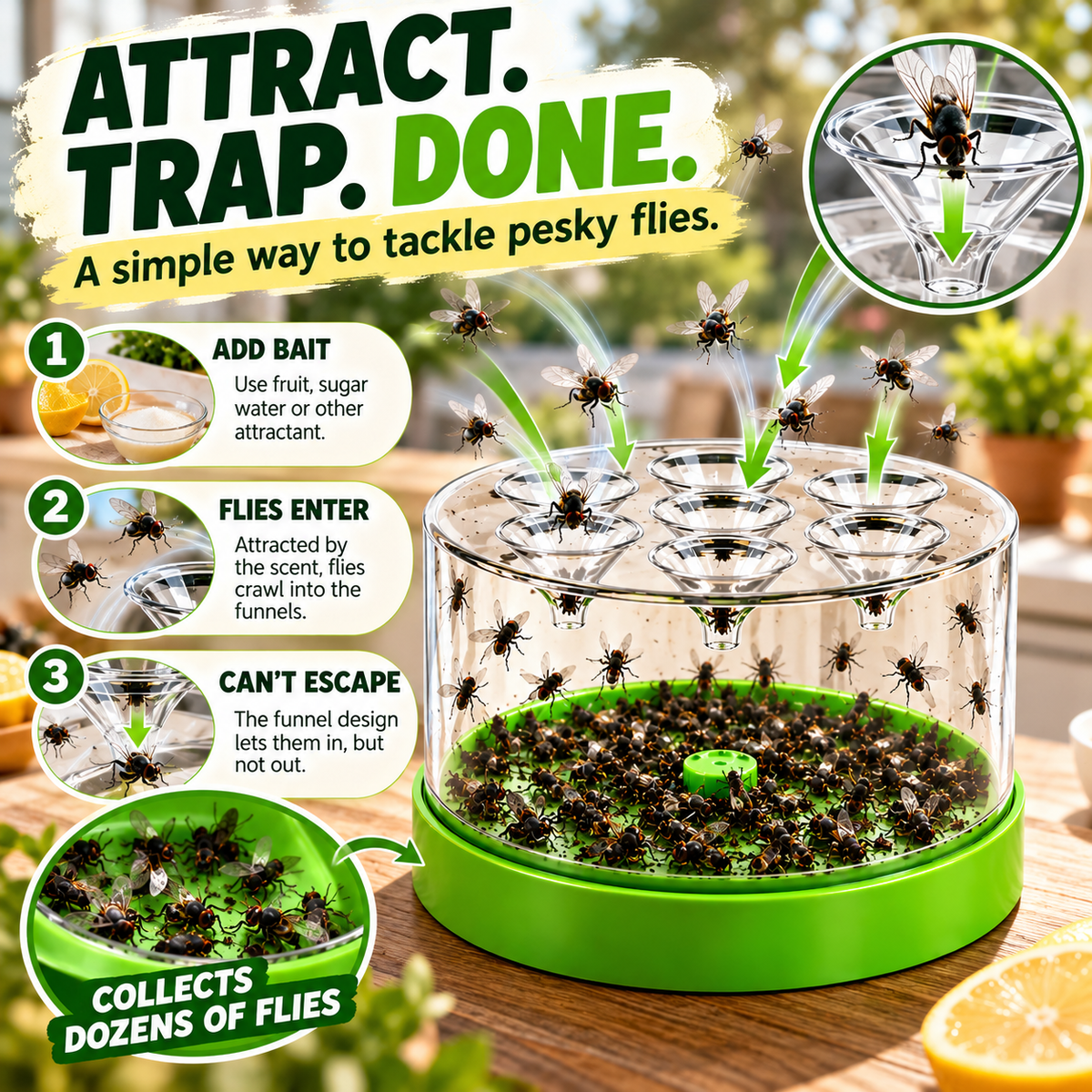 ✨ 360° Reusable Fly Trap 🌿 Multi-Entry Funnel Design