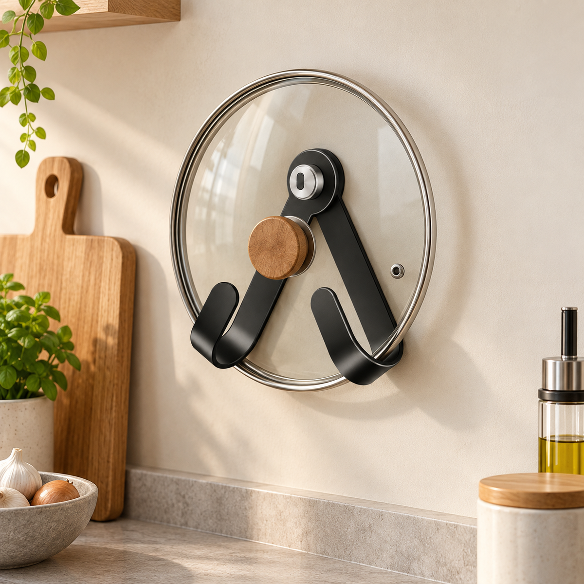 Wall-mounted pot rack without holes drilled