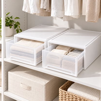 Transparent drawer-style storage box