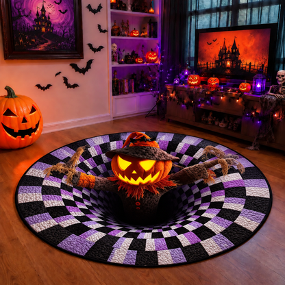 3D Skeleton Vortex Quilted Round Halloween Rug
