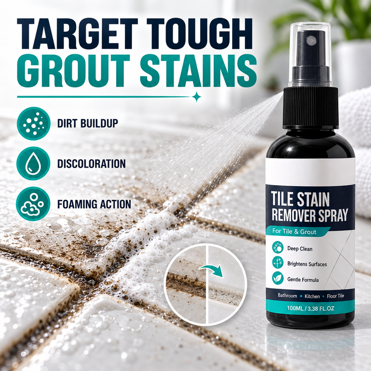 Tile Stain Remover Spray – Instant grout stain lift(100ml/3.38FL.OZ)