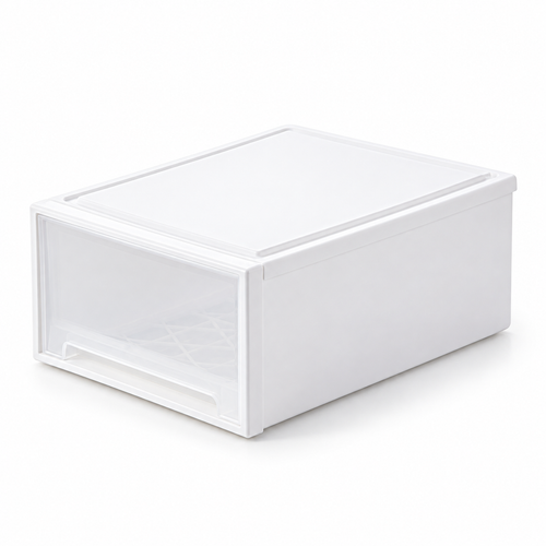 Transparent drawer-style storage box